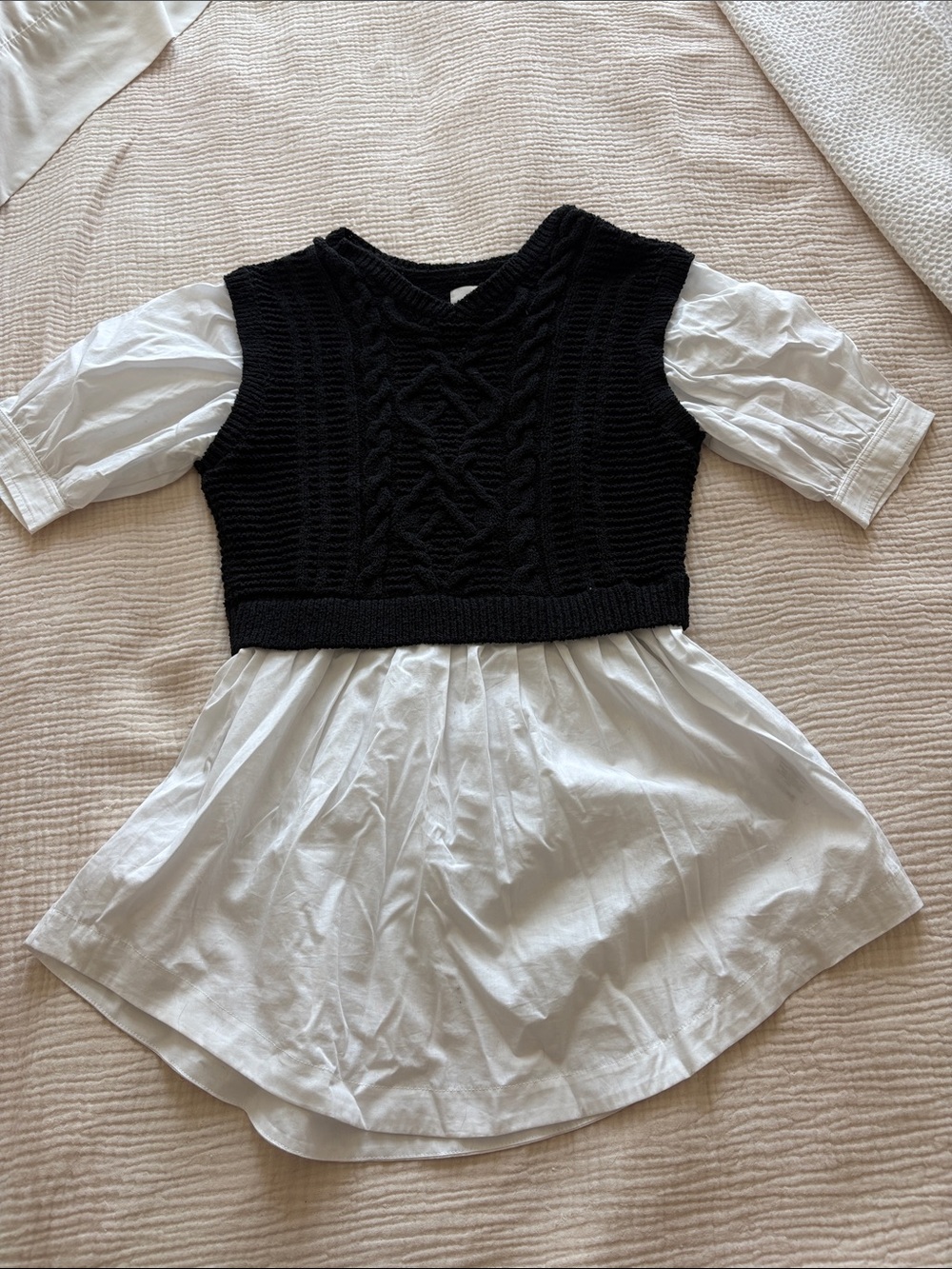 Maeve Black Knit Vest Over White Dress Top